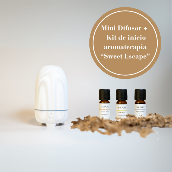 Difusor ultrasónico mini + Kit de inicio aromaterapia "Sweet Escape" - 3 x 10 ml